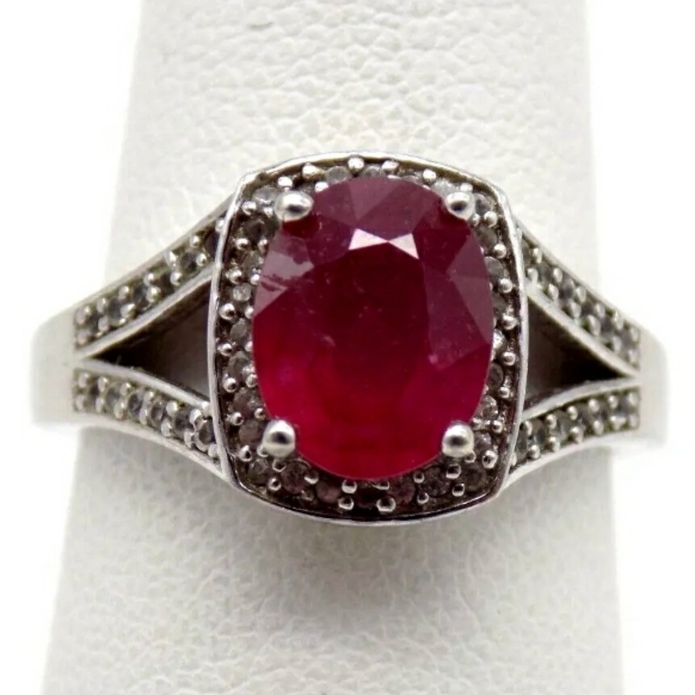 Beautiful Estate Colleen Lopez Genuine Ruby and Topaz halo ring